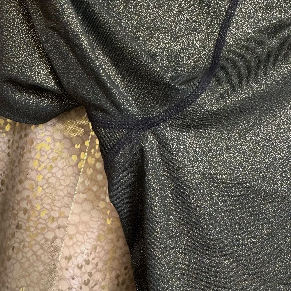 Nike Dri Fit Pro Cool Gold Black Sparkle Training Tights Leggings Small